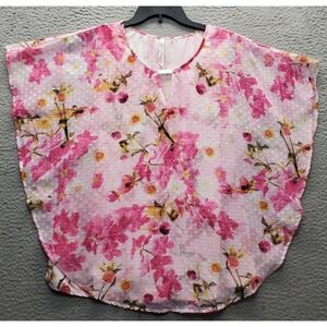 NY‎ Collection Poncho With Tank Top Women's 2X Multi Floral Keyhole Round Neck